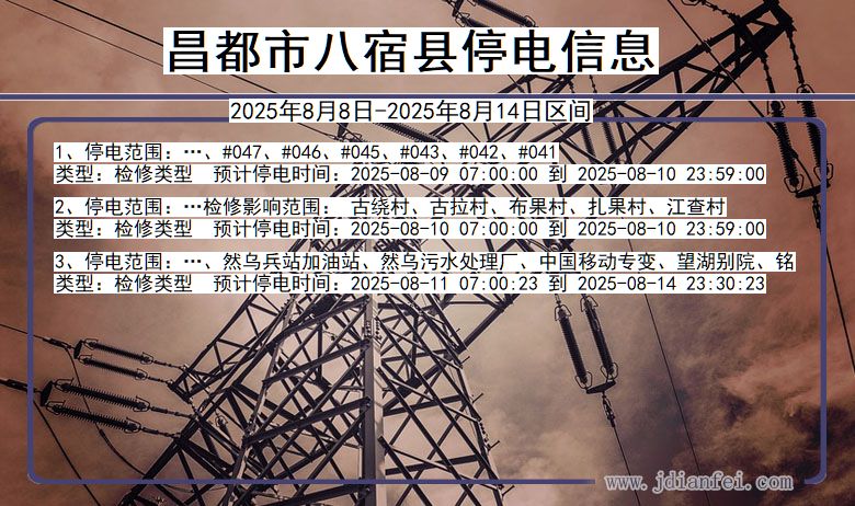 西藏自治区昌都八宿停电通知