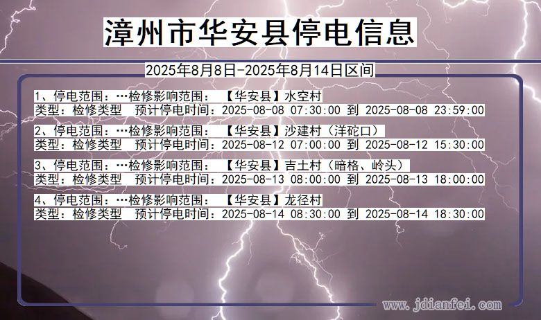 福建省漳州华安停电通知