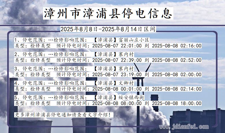 福建省漳州漳浦停电通知