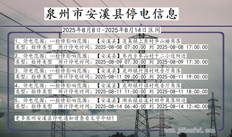 泉州安溪停电通知 福建省泉州安溪停电通知