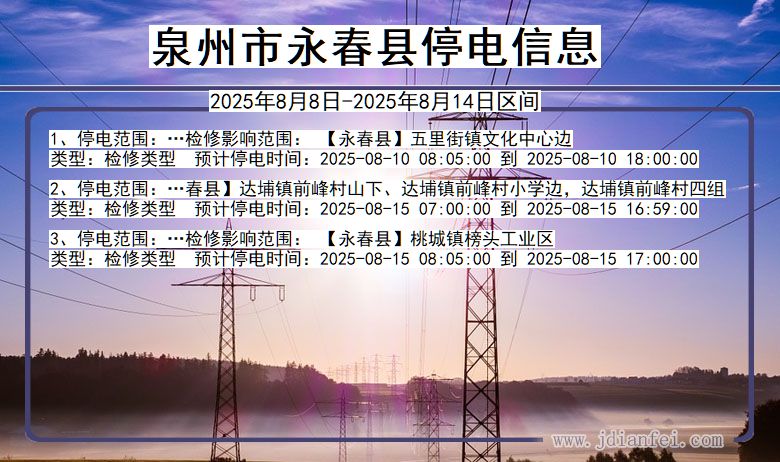 福建省泉州永春停电通知