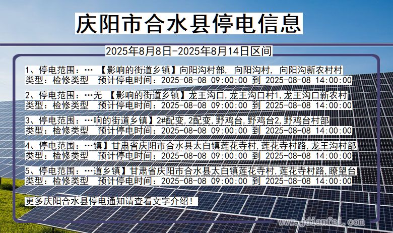 甘肃省庆阳合水停电通知