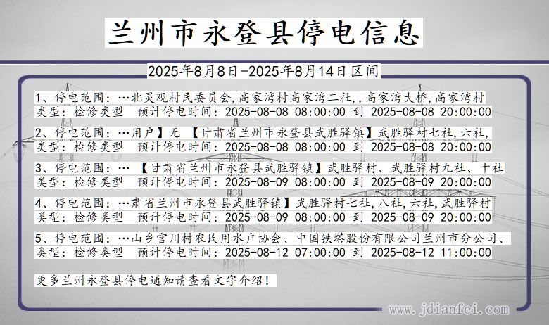 兰州永登停电通知 甘肃省兰州永登停电通知
