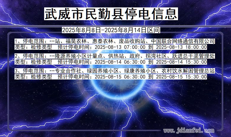 甘肃省武威民勤停电通知