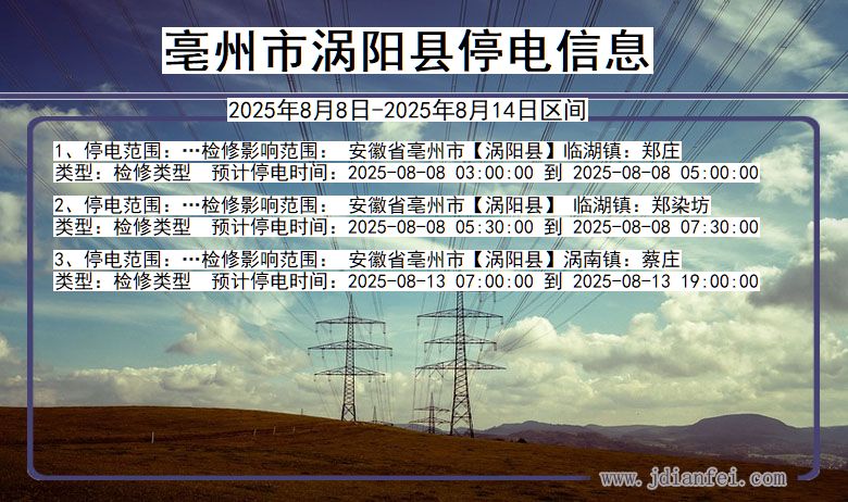 安徽省亳州涡阳停电通知