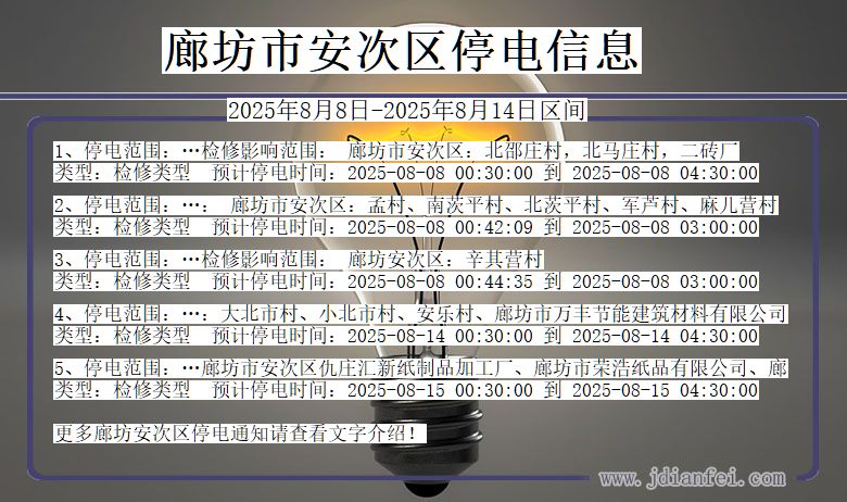 河北省廊坊安次停电通知