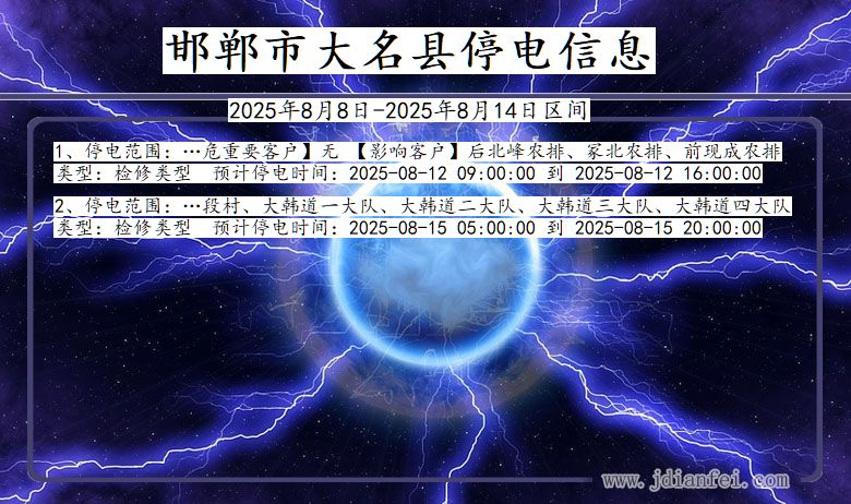 邯郸大名停电通知 河北省邯郸大名停电通知