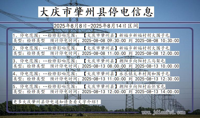 黑龙江省大庆肇州停电通知