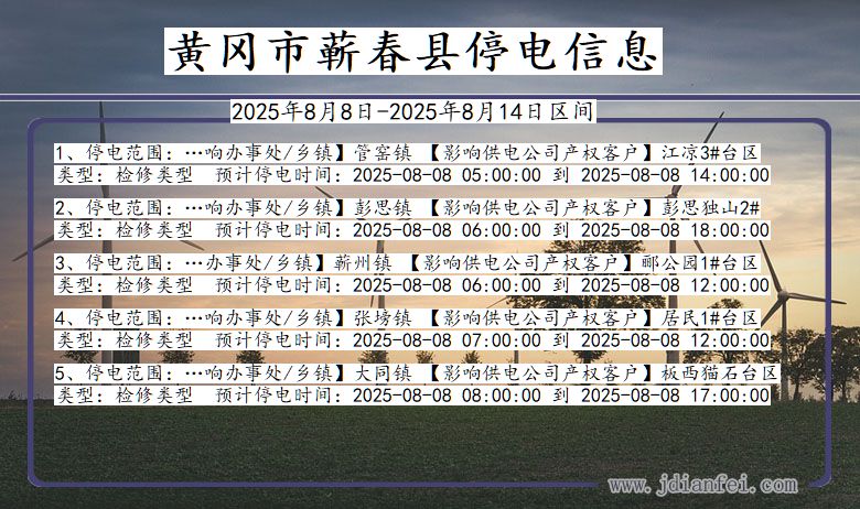黄冈蕲春停电通知 湖北省黄冈蕲春停电通知