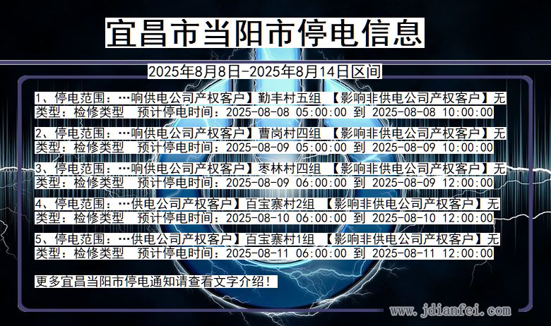 湖北省宜昌当阳停电通知