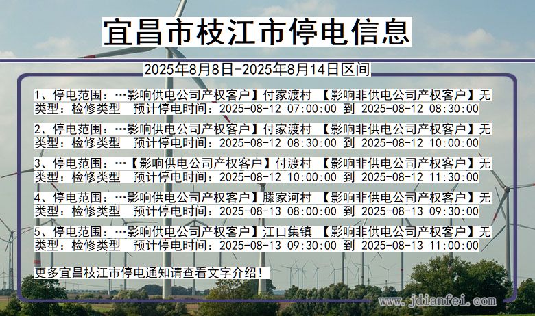 湖北省宜昌枝江停电通知