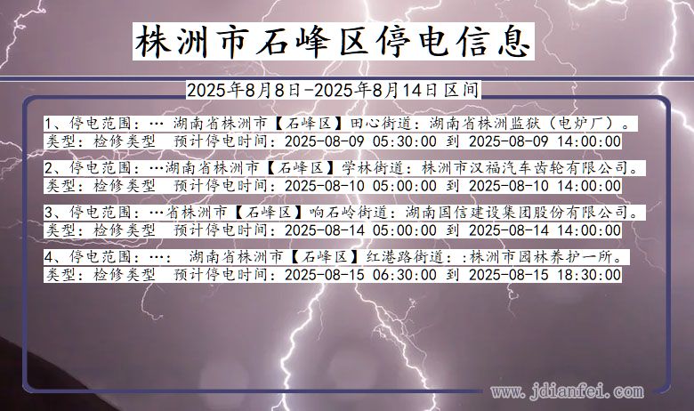湖南省株洲石峰停电通知