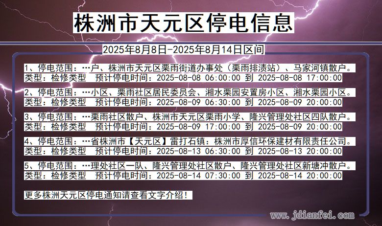 湖南省株洲天元停电通知