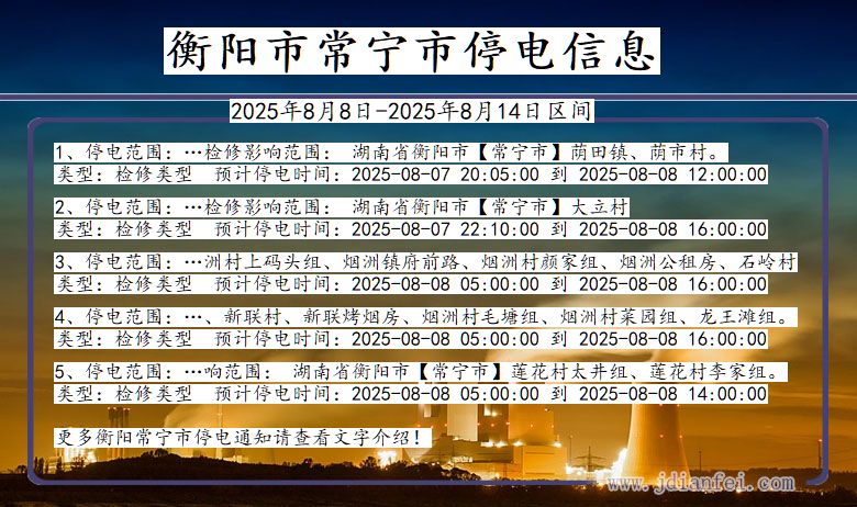 湖南省衡阳常宁停电通知