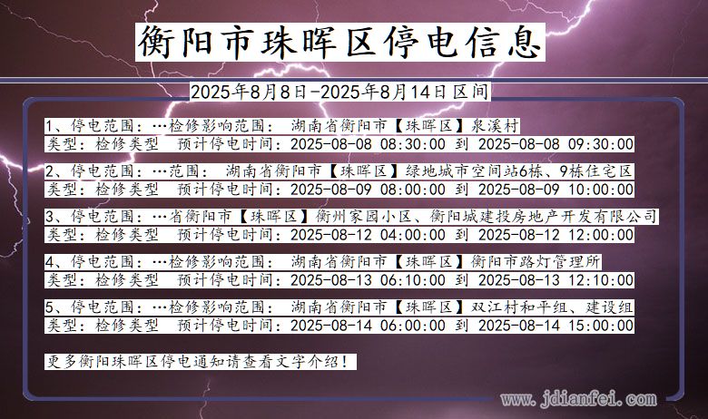 湖南省衡阳珠晖停电通知