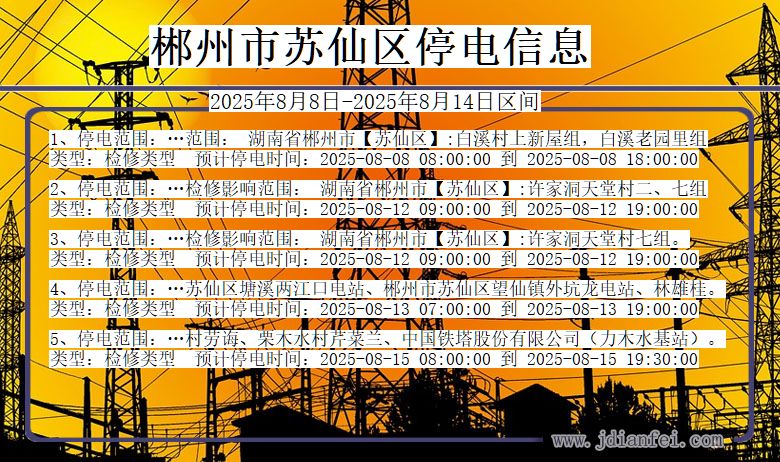 湖南省郴州苏仙停电通知