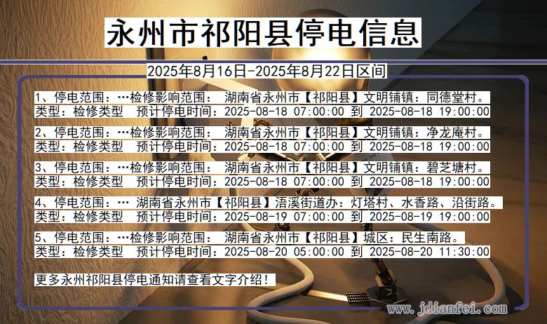 湖南省永州祁阳停电通知