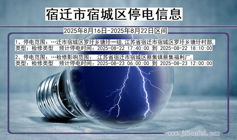 江苏省宿迁宿城停电通知