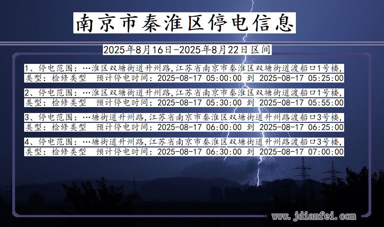 江苏省南京秦淮停电通知