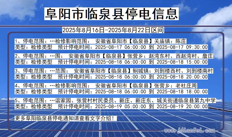 安徽省阜阳临泉停电通知