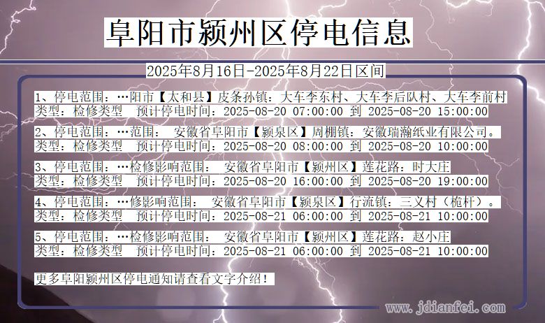 安徽省阜阳颍州停电通知