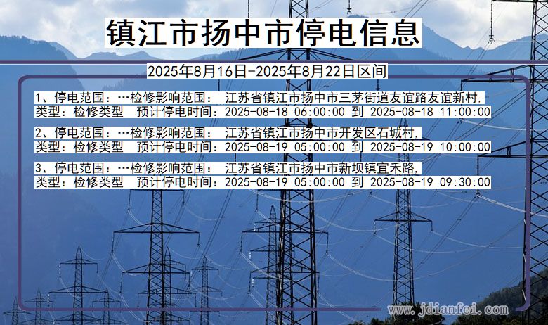 江苏省镇江扬中停电通知