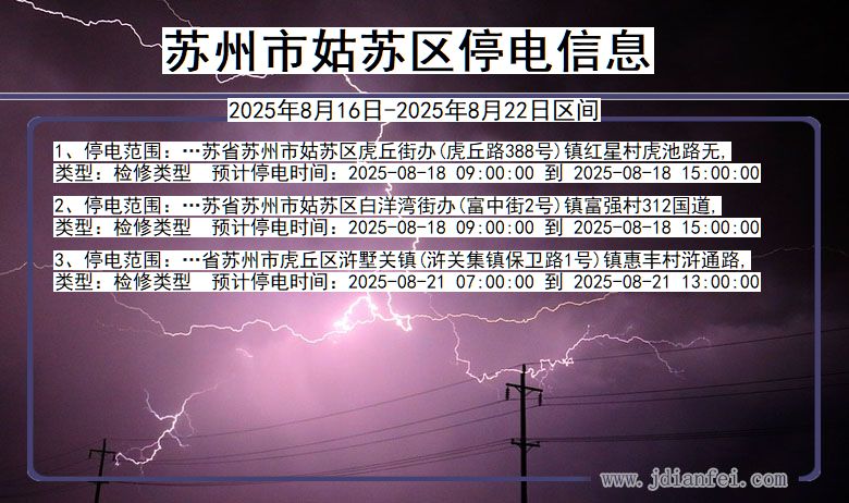 江苏省苏州姑苏停电通知