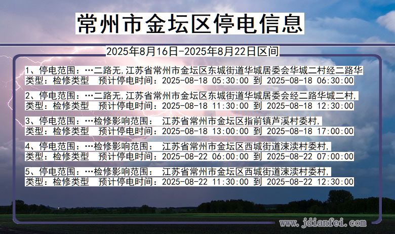 江苏省常州金坛停电通知