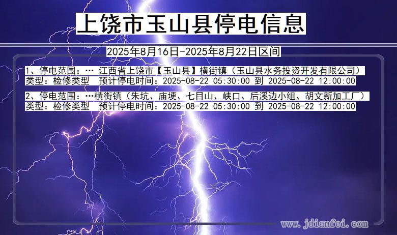 江西省上饶玉山停电通知