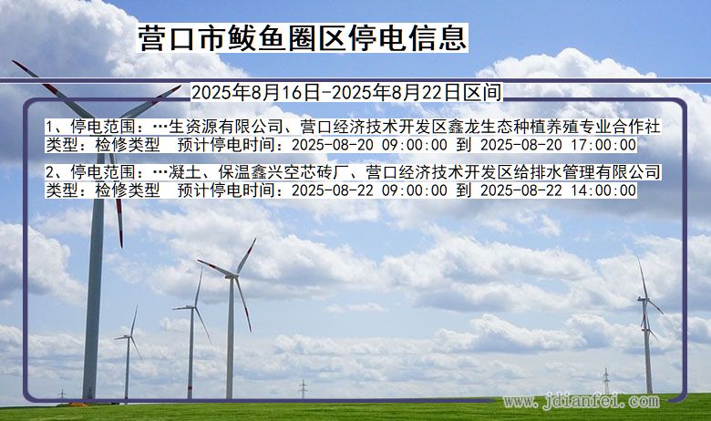 辽宁省营口鲅鱼圈停电通知