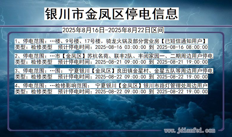 银川金凤停电通知 宁夏回族自治区银川金凤停电通知