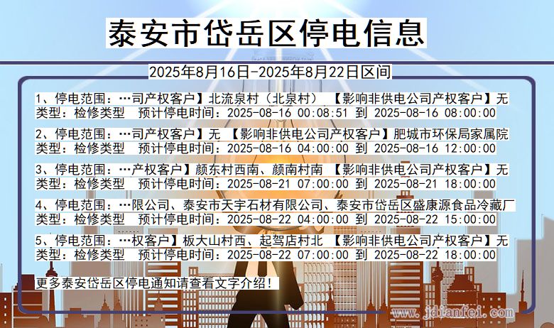山东省泰安岱岳停电通知
