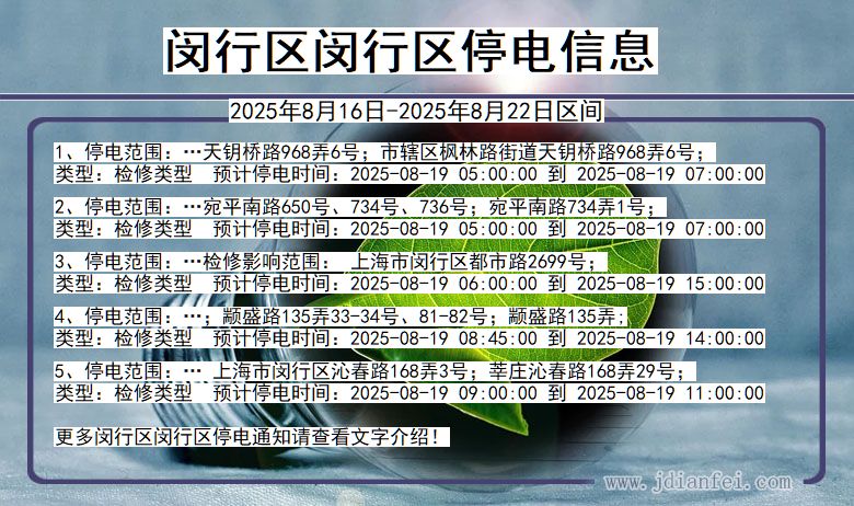 上海市闵行区闵行停电通知