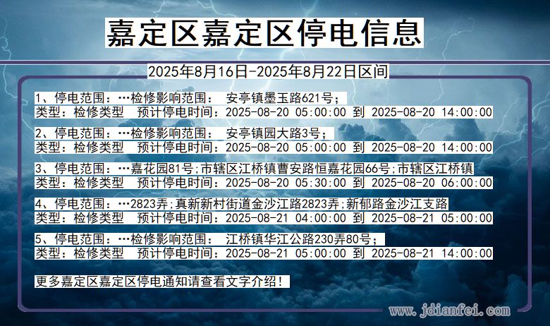 上海市嘉定区嘉定停电通知