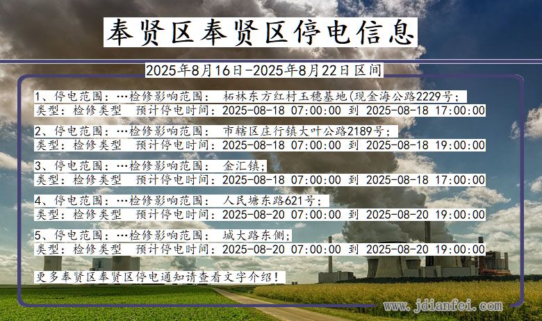 上海市奉贤区奉贤停电通知