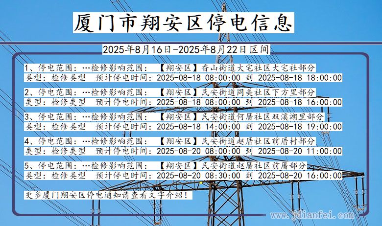 福建省厦门翔安停电通知