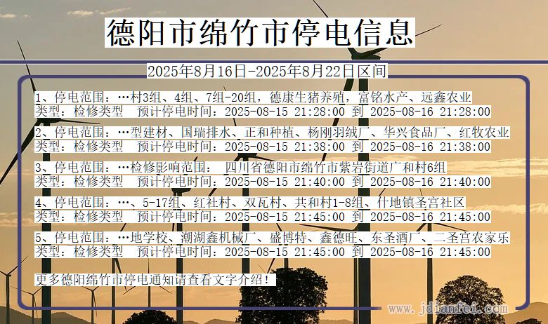 四川省德阳绵竹停电通知