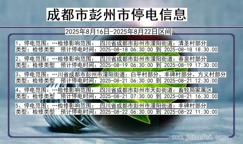 成都彭州停电通知 四川省成都彭州停电通知