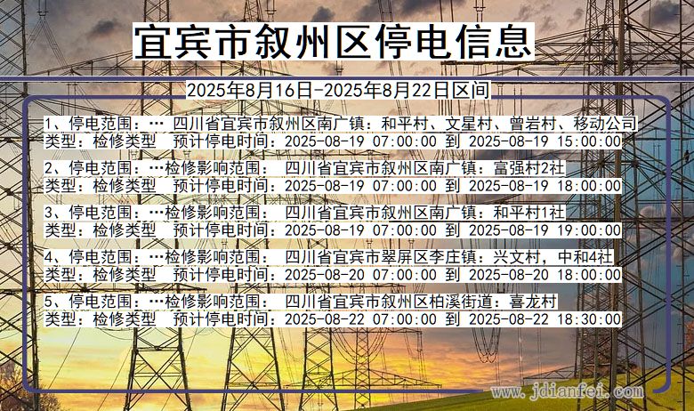 四川省宜宾叙州停电通知