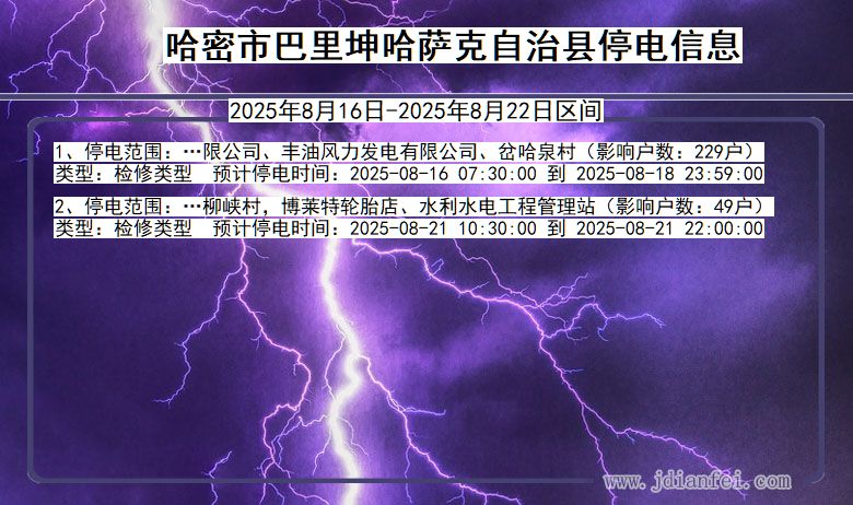 新疆维吾尔自治区哈密巴里坤哈萨克自治停电通知