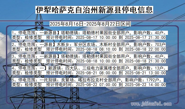 新疆维吾尔自治区伊犁哈萨克自治州新源停电通知