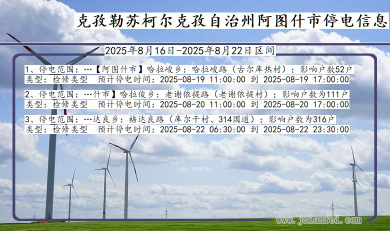 新疆维吾尔自治区克孜勒苏柯尔克孜自治州阿图什停电通知
