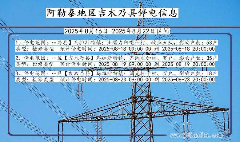 新疆维吾尔自治区阿勒泰地区吉木乃停电通知