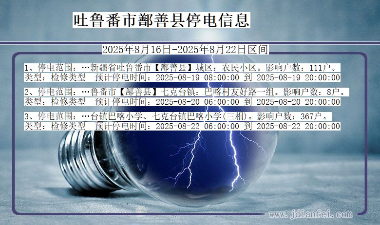 新疆维吾尔自治区吐鲁番鄯善停电通知