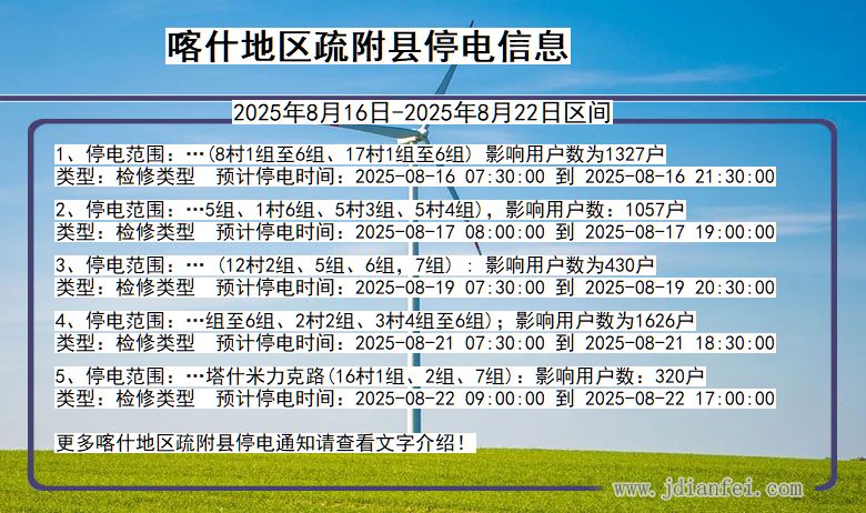 新疆维吾尔自治区喀什地区疏附停电通知