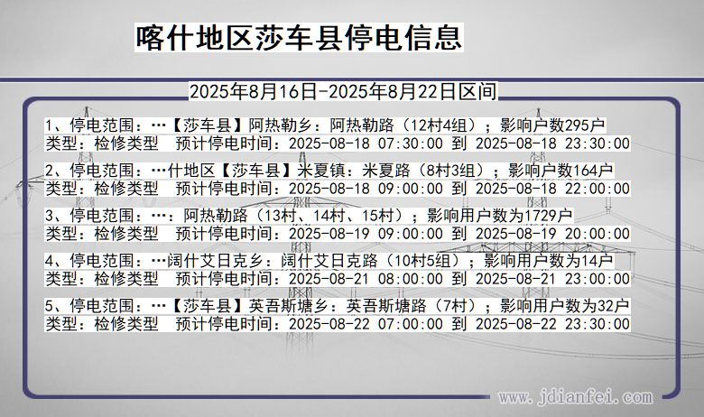 新疆维吾尔自治区喀什地区莎车停电通知