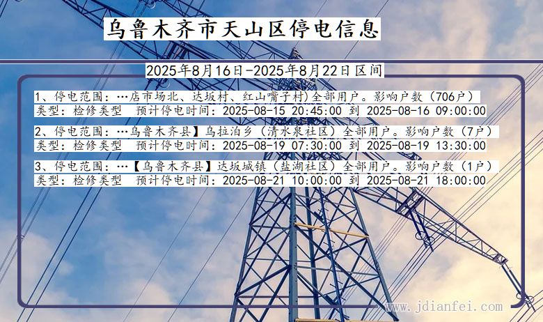新疆维吾尔自治区乌鲁木齐天山停电通知