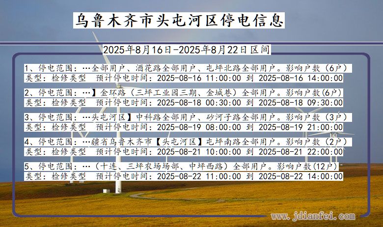 新疆维吾尔自治区乌鲁木齐头屯河停电通知
