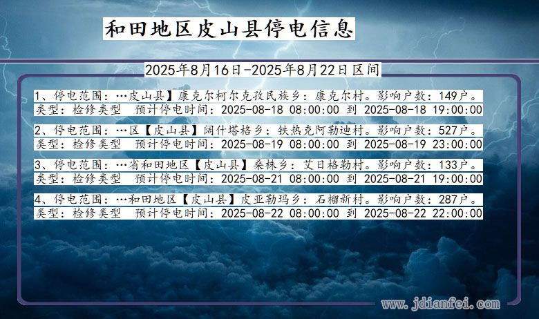 新疆维吾尔自治区和田地区皮山停电通知