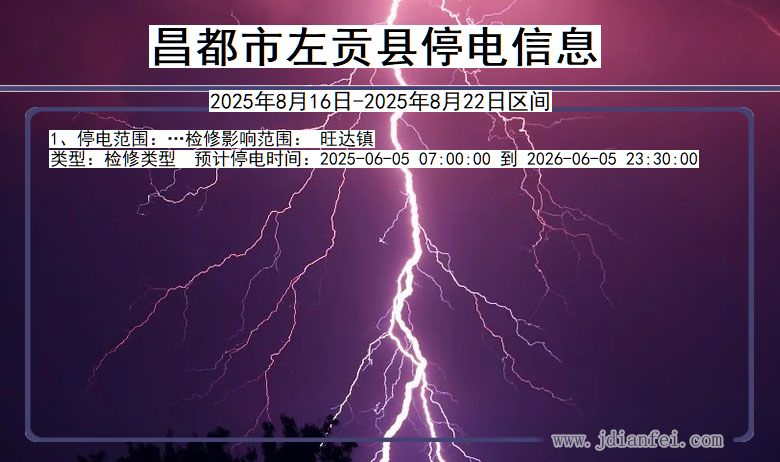 西藏自治区昌都左贡停电通知